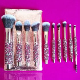10 Pcs High-end Pink Rhinestone Handmade Custom Makeup Brushes (Option: Default)