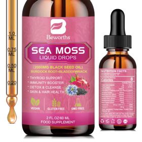 Sea Moss Liquid Drops - Organic Black Seed Oil Irish Sea Moss Gel With Burdock Root, Bladderwrack, Elderberry, Vitamin C, D3, 6X Stronger (Option: Default)