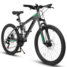 A2760  27.5 Inch Full Suspension Mountain Bike, Front And Rear Dual Shock Absorbers, Mechanical Disc Brakes, 21-Speed, Suitable For Men And Women (Option: Grey)