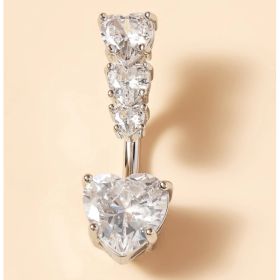 Heart CZGR White Heart Shaped Umbrella Rings With Zirconia,Hypoallergenic Surgical Steel, (Option: Default)
