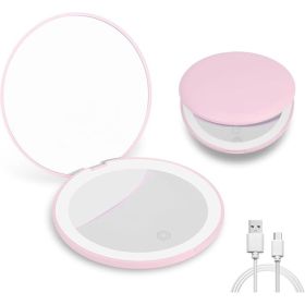 Travel Mirror With Light, 1x/2x Magnifying Mirror With Light Perfect Wife Birthday Gift Ideas, 3.5 Inches 2 Side - [huazhuangjing_pink]-huazhuang (Option: Default)