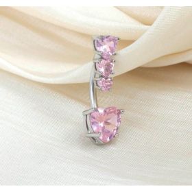 Heart CZ Pink Set Pink Heart Shaped Umbrella Rings With Zirconia,Hypoallergenic Surgical Steel, (Option: Default)