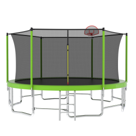 16FT Trampoline With Balance Bar & Basketball Hoop&Ball, ASTM Approved Reinforced Type Outdoor Trampoline With Enclosure Net (Option: Green)