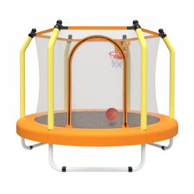 55-inch Trampoline For Kids Indoor & Outdoor Small Toddler Trampoline With Basketball Hoop (Option: Yellow)