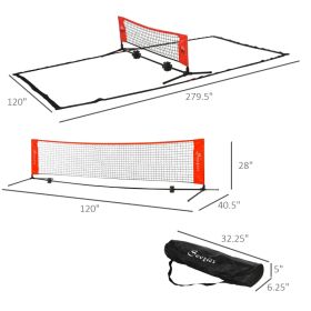 10ft Portable Soccer Tennis Pickleball Badminton Mini Tennis Net W Sideline For Training With Included Storage Bag, Red (Option: Black Red)