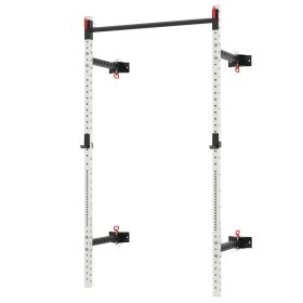 Folding Squat Rack with Pull Up Bar, Wall Mounted and Adjustable, 1000 Pounds Capacity Power Rack, White (Option: White-2370x160x180 mm)