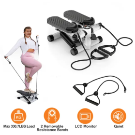 Exercise Stepper For Women Mini Fitness Stepper With 2 Resistance Bands LCD Monitor Max 330.7LBS Load Stair Stepper Quiet Stepper (Option: Grey)