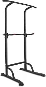 Sport Power Tower Workout Dip Station Pull Up Bar, Height Adjustable Multi-Function Dip Stand for Home Gym Strength Training Fitness Equipment (Option: Black)