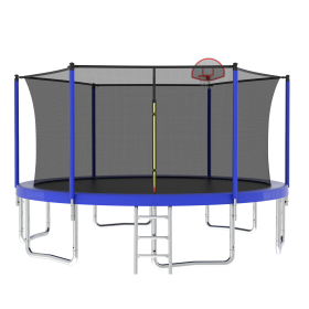 14FT For Kids Children With Safety Enclosure Net Outdoor Backyards Large Recreational Trampoline (Option: Blue)