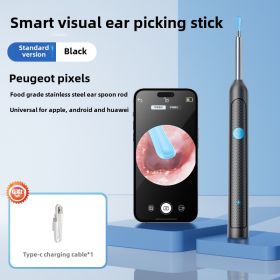 Smart Visual Ear Sticks Otoscope Endoscope Wax Removal Tool Earpick Mini Camera Health Care Ear Cleaner (Color: Y38 Black 1Pcs)