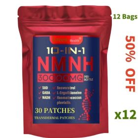 NMNH Transdermal Patches with NAD Resveratrol, PQQ for Anti-Aging, Energy, Focus, 30 Patches (Color: 12 Bags(360 Patches))