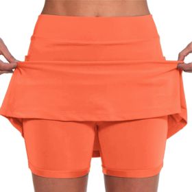 Elastic Yoga Culottes for Women Athletic Shorts Lightweight High Waist Joggers (Color: Orange, size: 2XL)