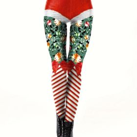 Christmas Print Skinny Leggings, Casual Elastic Waist Stretchy Leggings, Women's Clothing (Color: Red, size: L(8/10))