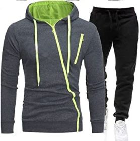 Mens 2 Piece Tracksuit Zipper Hoodie Pants Sport Suit Long Sleeve Stylish Casual Athletic Tracksuits (Color: dark grey, size: XXL)